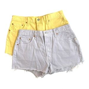 Lot Of 2 LEVI'S 501 High Rise Yellow Lilac Cutoff Denim Shorts W32 Button Front